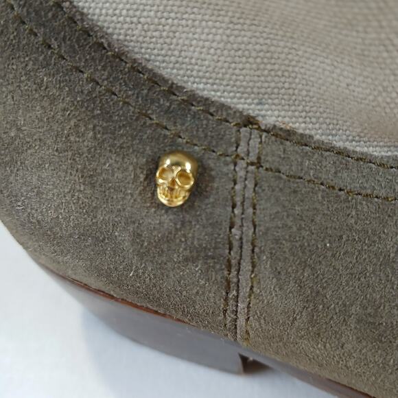 Zadig & Voltaire Teddy Skull Suede Canvas Ankle Boots Fringe EU 37 US 7 - Picture 8 of 11